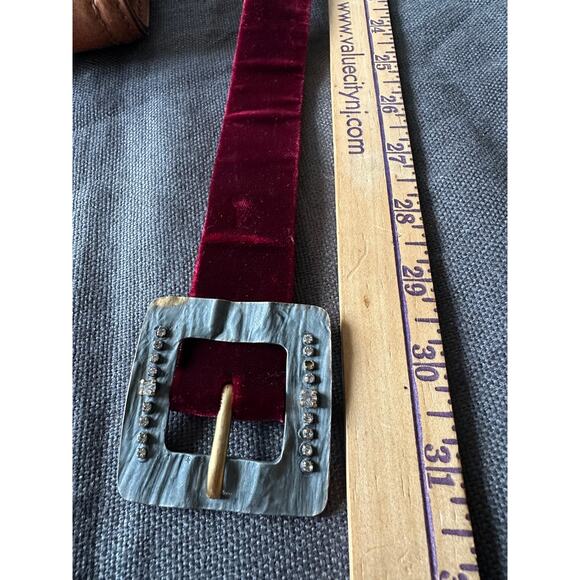 vintage SAINT LAURENT velvet calfskin leather BELT metal jeweled buckle glam s 2 - Picture 4 of 16